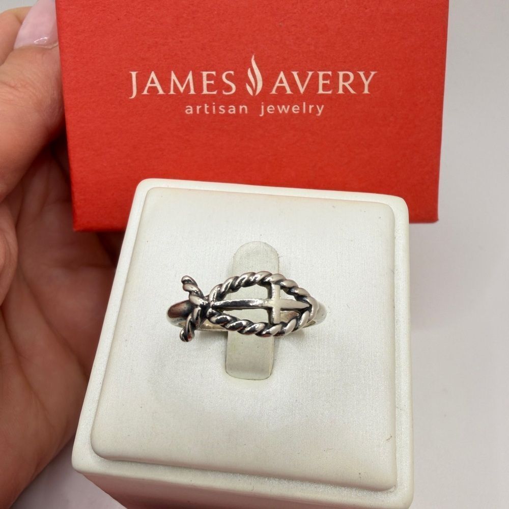 RETIRED James Avery Sterling Silver Open Ichthus‎ Ring, w/ box, dust bag!